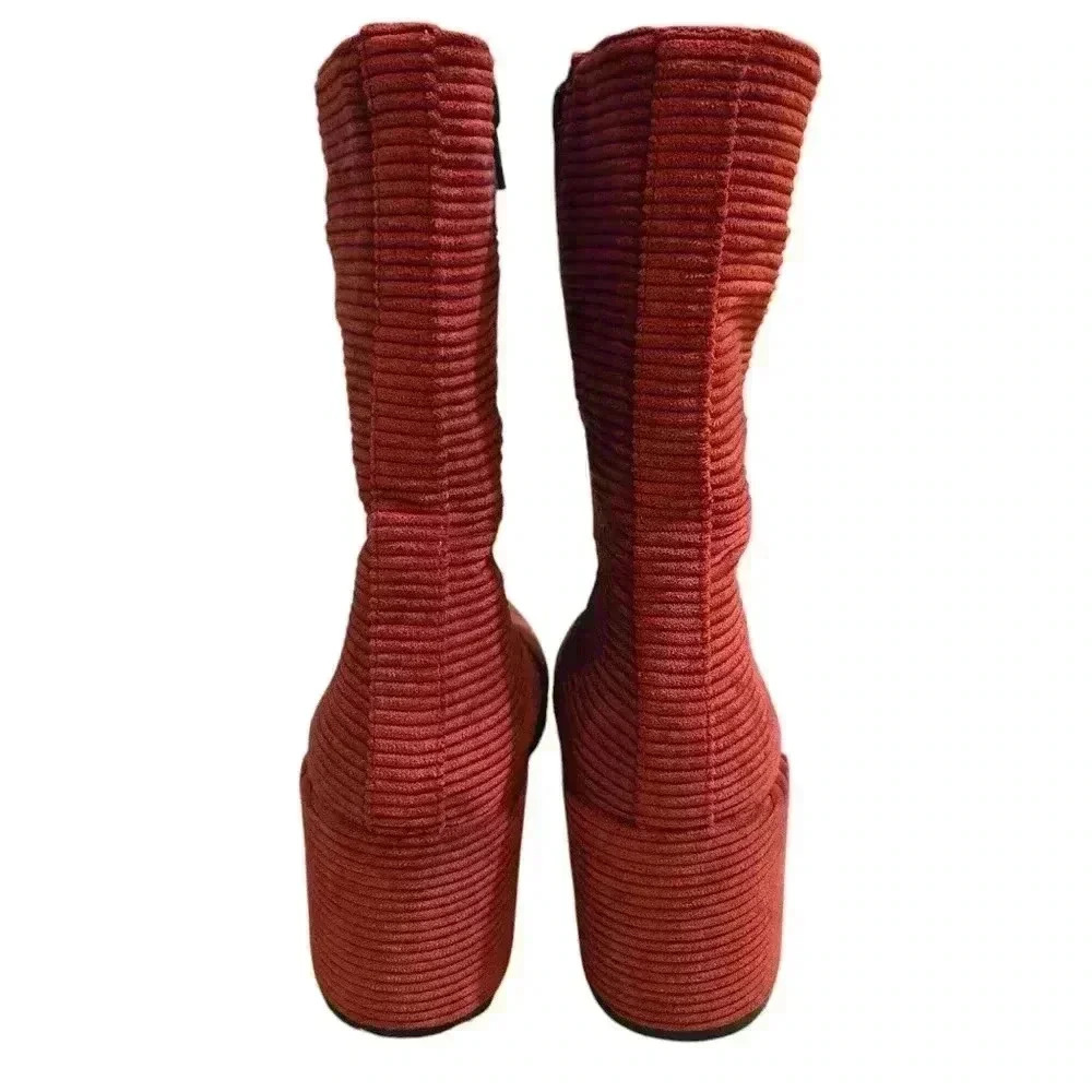 Sesto Meucci Corduroy Women Low Block Heel Boots Maroon Size 38 - Picture 3 of 7